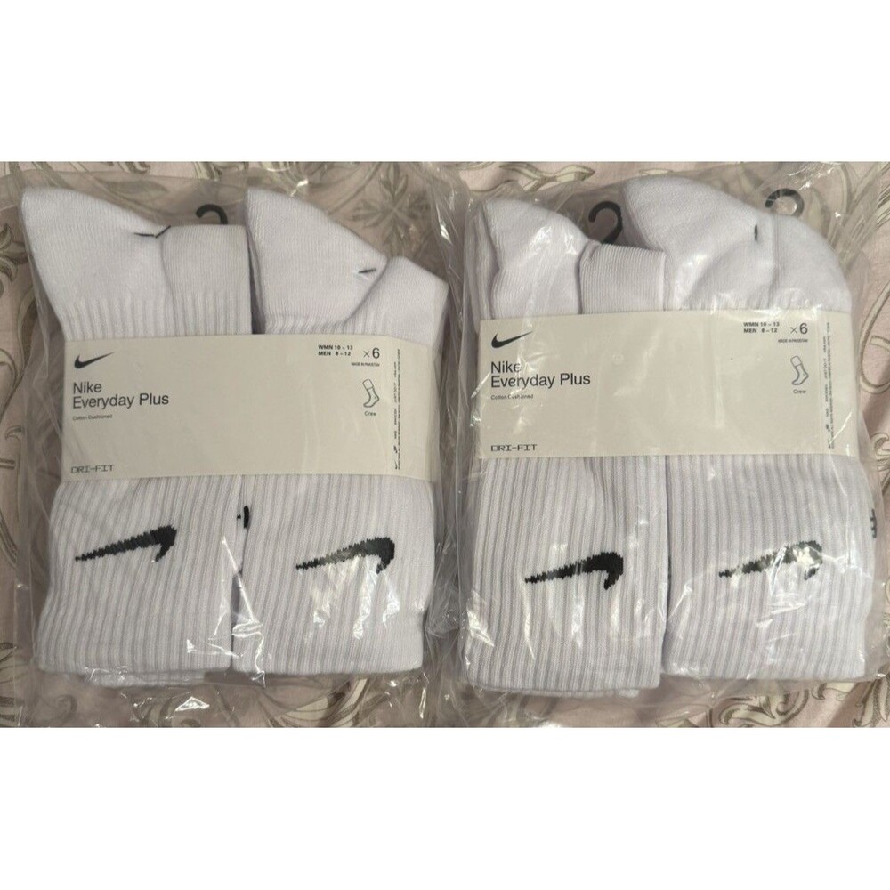 Nike Everyday Plus Dri-FIT Crew Socks White 2 Packs 12 Pairs Total Unisex Large
